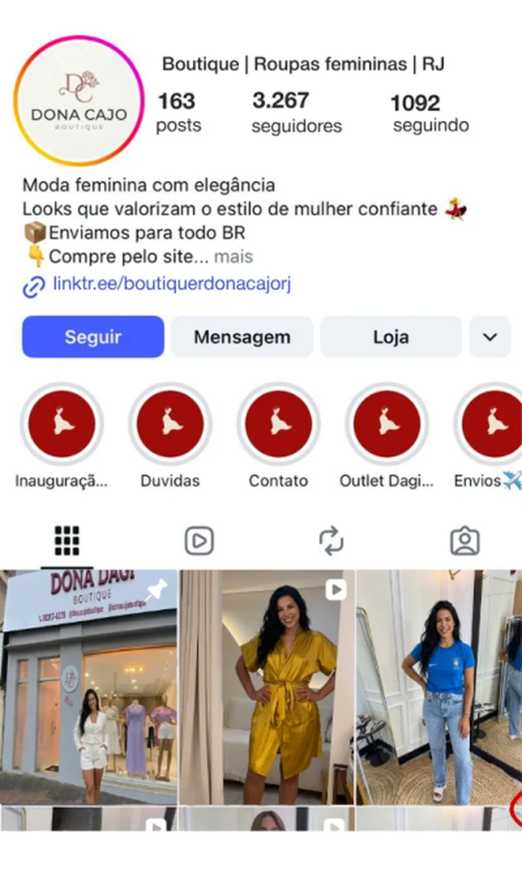 Perfil da boutique antes, com 3.267 seguidores