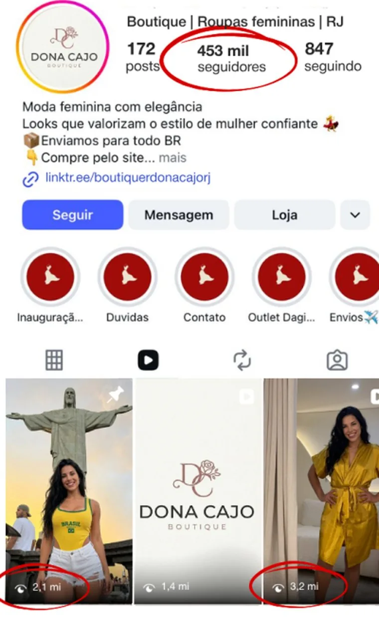 Perfil da boutique depois, com 453 mil seguidores