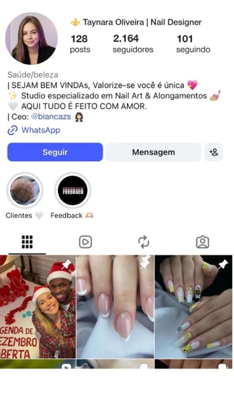 Perfil da nail designer antes, com 2.164 seguidores
