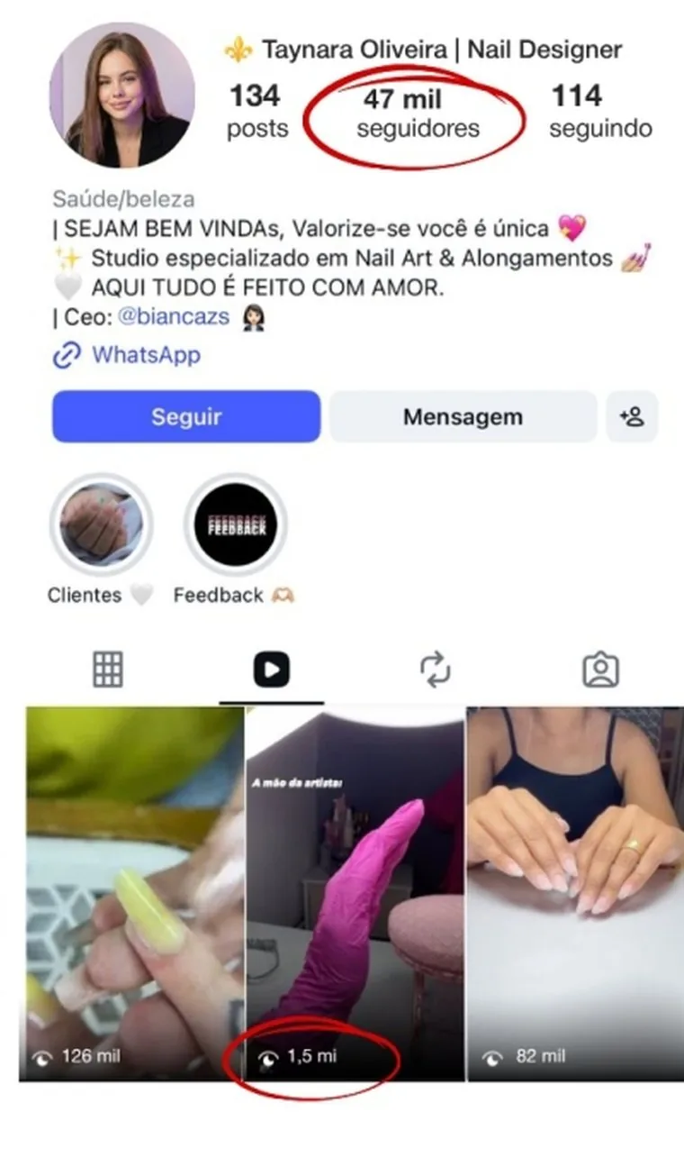 Perfil da nail designer depois, com 47 mil seguidores