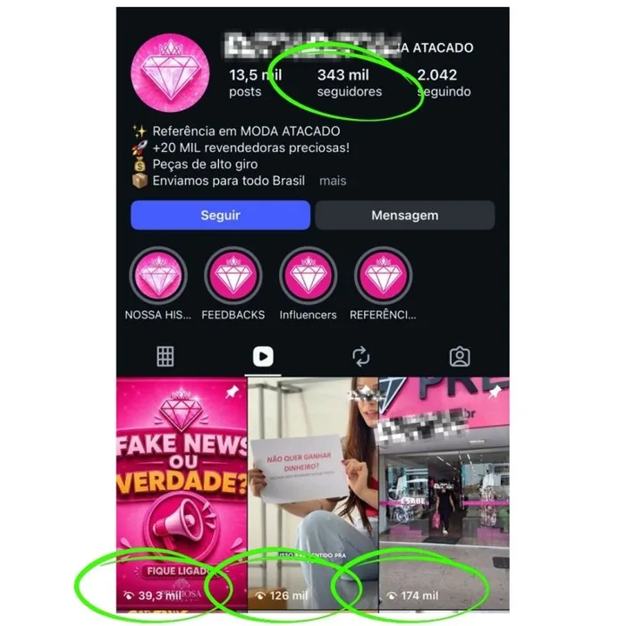 Perfil de moda atacado com 343 mil seguidores e vídeos com centenas de milhares de visualizações